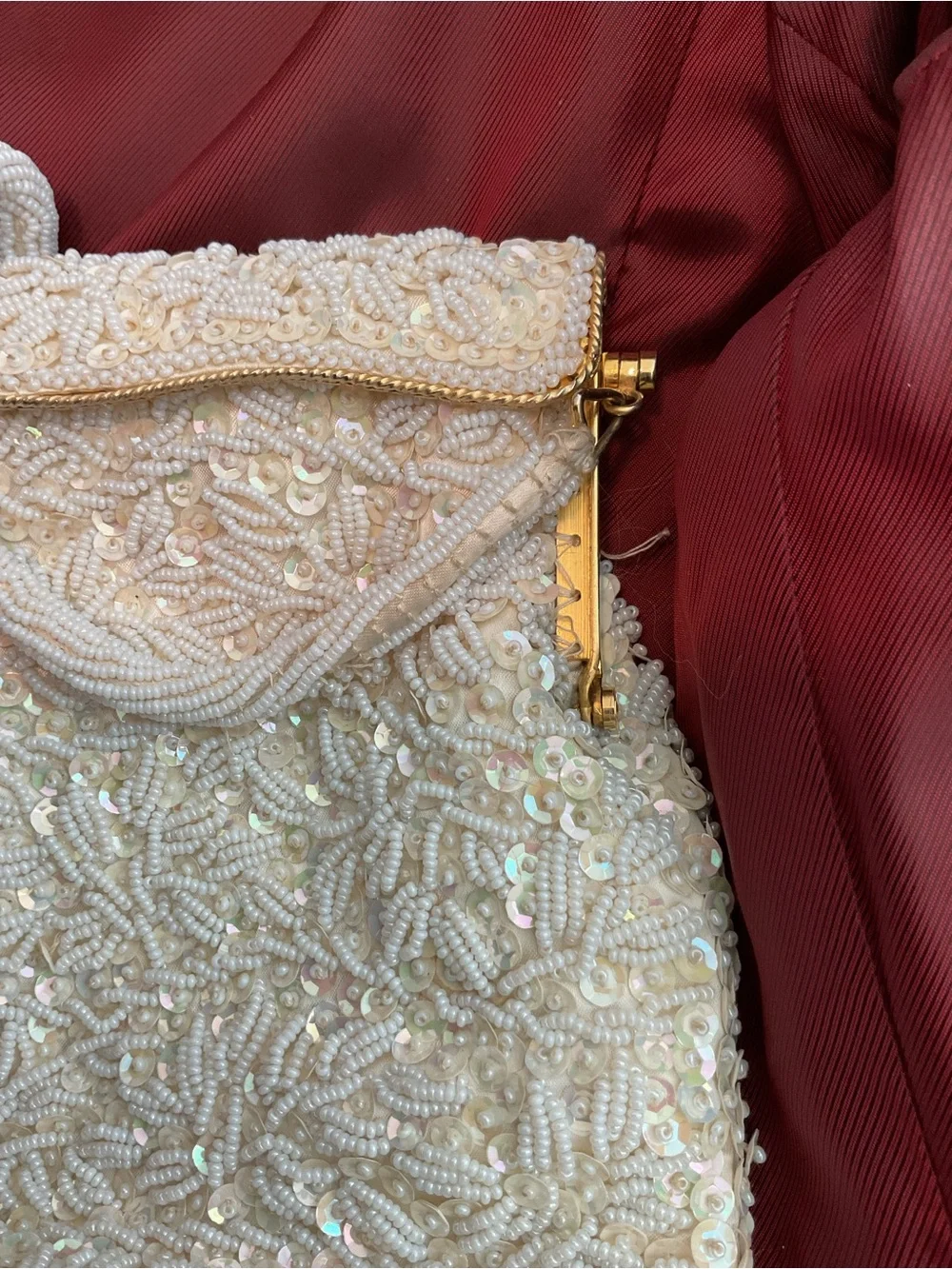 Ivory  Beaded Evening Handbag Dena of Dallas made in Hong Kong